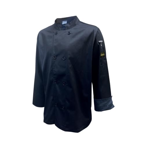 FSE CJ304BKM Chef Regalia Men's French Cuffs Chef Jac, Tapered, Long Sleeve, Medium, 65/35 Poly/Cotton, Black