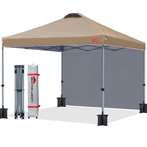 MASTERCANOPY Durable Pop-up Canopy Tent with 1 Sidewall (10'x10',Khaki)