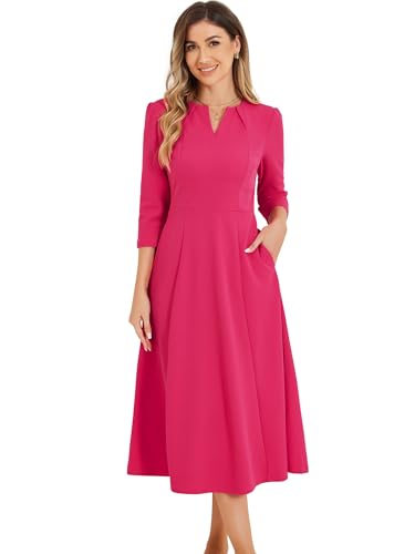 Image of Allegra K Womens 3 /4 Sleeve A-Line Business Work Formal Midi Dress