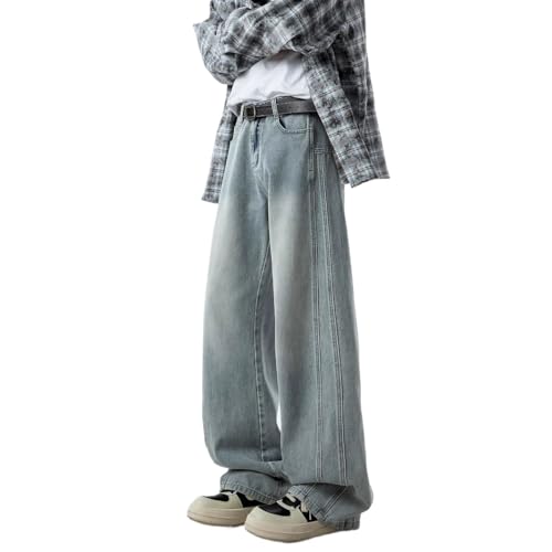 Men's Baggy Jeans High Waisted Wide Leg Denim Pants Irregular Patchwork Skate Jean Pants with Pockets Jeans
