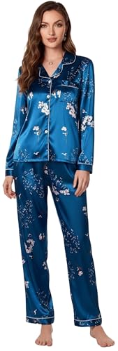 Image of Night Suit for Women with Full Sleeve Button-Down Top with Pant Dress for Woman, Cotton Night Dress for Woman, Two-Piece Loungewear Set
