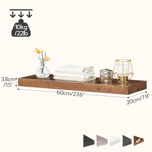 Image of HOOBRO Floating Shelves for Wall, Wall Mounted Shelf Set of 2, 23.6 inch Hanging Shelf with Invisible Brackets, for Wall Decor Storage in Bathroom Bedroom Kitchen Living Room Office, Rustic Brown BF60BJ01