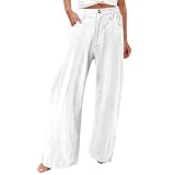 Slakkenreis Wide Leg Pants Woman High Waisted Baggy Cotton Linen Pants Casual Straight Leg Lounge Pants Fashion Dress Pants Long Palazzo Pants Button Trousers with Pockets Womens Work Pants