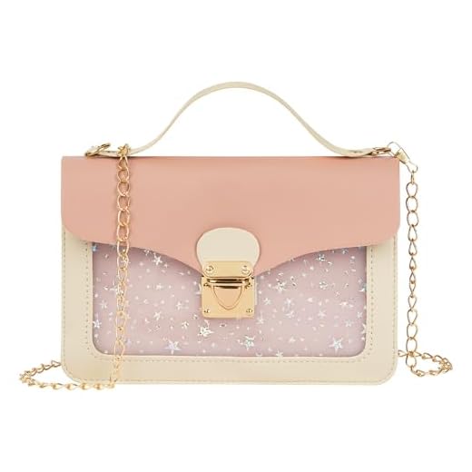 Ainiv Mini Sac à Bandoulière pour Filles, Tendance Sacoche Besace, Mini Sacs à Main à Chaîne pour Femme, Sac à Bandoulière à Paillettes Etoilées avec Chaîne Détachable, pour Femme, Filles- Rose