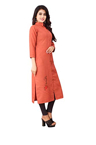 Image of OM SAI LATEST CREATION Slub-Rayon Three-Fourth Sleeve Printed A-Line Kurti for Women