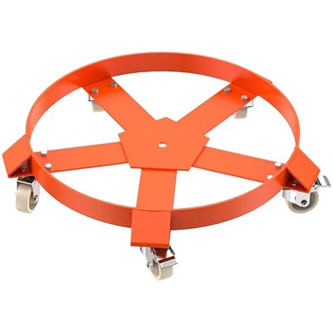 DEXSO 1250 LBS Capacity Barrel Dolly, 55 Gallon Drum Dolly with 5 Caster Wheels, Trash Can Dolly Non-Tipping Hand, Orange Steel Frame Heavy Duty Drum Dolly Cover