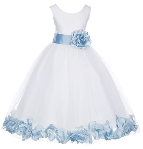 Image of ekidsbridal White Floral Rose Petals Flower Girl Dress Birthday Girl Dress Junior Flower Girl dresses 302s