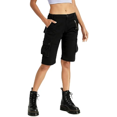 Short cargo militaire femme noir 6 poches été décontracté OCHENTA 48