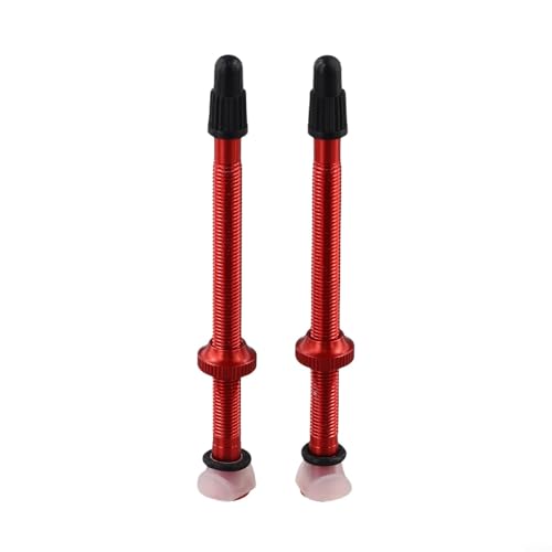 Jotekonoby Schlauchlose Fahrradventilschäfte, Aluminiumlegierung, 80 mm, für Presta-Ventil, MTB, Rennrad, Reifenzubehör mit abnehmbarem O-Ring (rot), 2 Stück