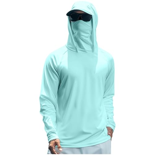 Men's Rash Guard Shirts Lightweight Stretchy Fishing Hoodies Long Sleeve Sun Protection Shirts with UV Face Mask