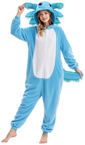 Gorkonpy Axolotl Costume Adult Women Animal Onesie Pajamas Halloween Party Dress Up