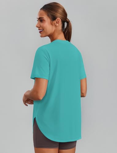 Image of PINSPARK Workout Tops for Women Short Sleeve Athletic Shirts UPF 50+ Quick Dry Running Outfits for Exercise Gym Hiking S-3XL