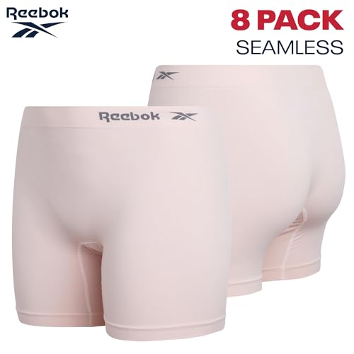 Image of Reebok Womens Boyshorts - 8 Pack Soft Stretch Performance 6 inch Inseam Tag Free Womens Underwear Seamless Boyshort Panties
