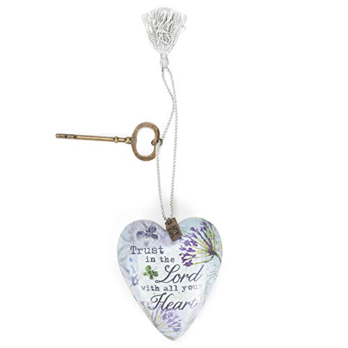Demdaco Trust In The Lord With All Your Heart Purple Floral 4 X 3 Inch Heart Shaped Resin Keepsake Art Hearts Decoration With Key And Tassel #TOP1