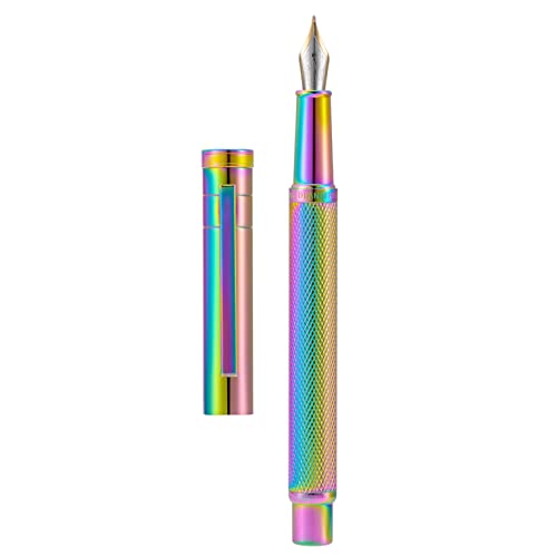 Image of Hongdian Rainbow Forest Fountain Pen Blade Nib Classic Design Calligraphy Pen with Converter and Metal Pen Case Set