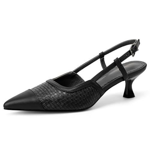 Women's Slingback Kitten Heels Closed Pointy Toe Low Heel Pumps Splicing Heeled Sandals Dress Party Wedding for Women Shoes