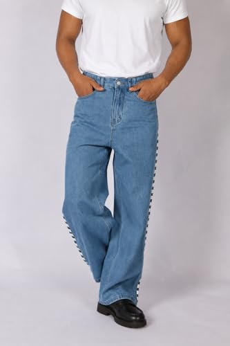 Image of Plaid&Plain Men's Baggy Jeans Wide Leg Heavyweight 100% Cotton Loose Fit