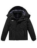 Wantdo Boy's Waterproof Ski Jacket Fleece Lined Winter Warm Windcheater Outdoors Black 10/12