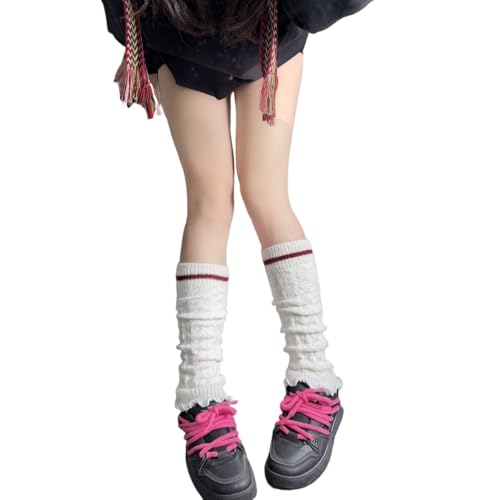 Leg Warmers for Women Girls Y2K Colorblock Striped Knitted Japanese College Style Mid-Calf Leg Socks Leg Stockings - Main Image