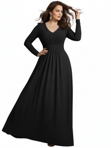 Image of KOH KOH Womens Long Sleeve Flowy Empire Waist Fall Pleated Maxi Dress