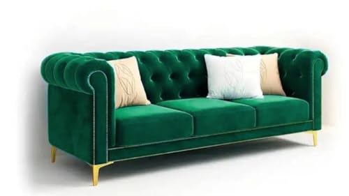 Image of Modern Sofa 5 Seater Velvet Classic Tek Wood Button Tufted 3+1+1Footrest Chesterfield Sofa for Living Room and Office (Pillows Not Included) (Green)