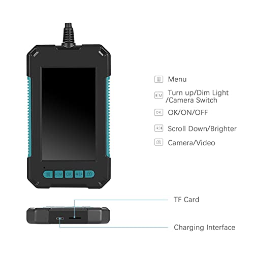 Laurio Endoscópio industrial com câmera de inspeção automotiva de 8 mm à prova d'água luz LED tela