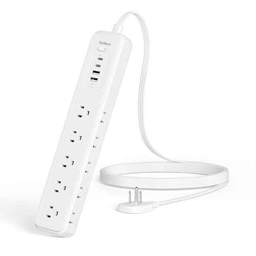 Power Strip Surge Protector,15 Outlets 4 USB 2 USB-C,5Ft Flat Plug,White - image 1