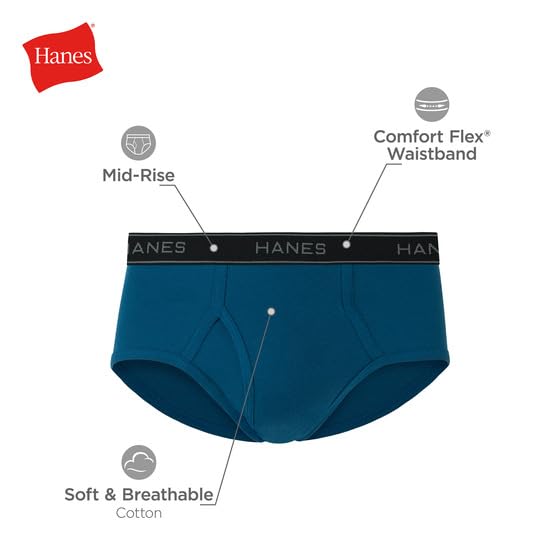 Image of Hanes Men's Underwear Briefs, Cotton Mid Rise Briefs, Covered Waistband, Moisture Wicking, Multi-pack
