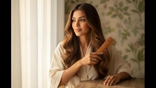 Image of WITSOUL Neem Wood Comb ORGANIC /Ayurvedic /Anti-Dandruff Comb For Men And Women /Brown color / (SET OF 4 WITH SHOWER COMB)