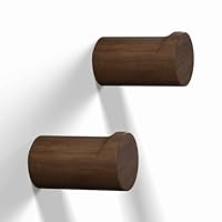 READAEER Walnut Wood Wall Hook 2 Pack, Natural Wooden Coat Hooks Wall Mounted, Hat Hooks Heavy Duty Entryway Wall Hangers for Hanging Towels, Clothes and Bags