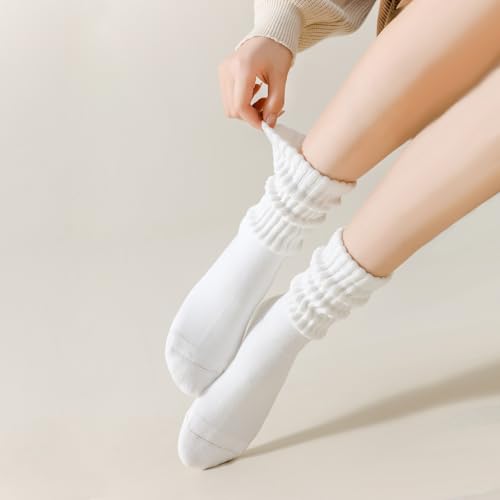 Image of LGE Women's Retro Slouch Socks -3 Pairs Mid Tube Casual Socks,Athletic Cotton Calf Socks Stacked Style for Comfort Size 5-11