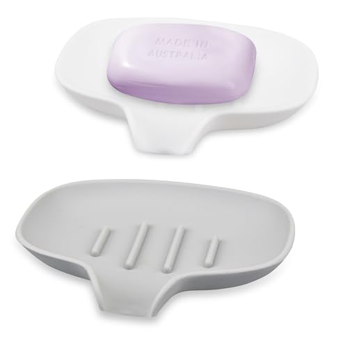 2 Stück Fikiro Seifenschale mit Silikonnetz und Ablauf - Silikon Seifenablage für Dusche/Badezimmer/Küche - Hält Seife Trocken - Grau/Weiß