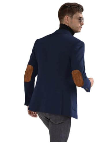 Men's Blazer Sport Coats with Elbow Patch Single Breasted Formal Jacket Notched Lapel Casual Coat