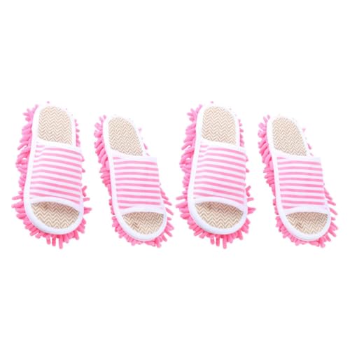 KICHOUSE Zapatillas para Limpiar el Suelo de Microfibra Lavables y Desmontables Estilo Japonés Diseño de Rayas Color Lino Talla Pequeña para Uso en Casa