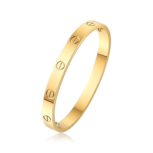 Nyuisoe Stainless Steel Bangle Bracelet Set for Women Love Nail Bangle Stackable Dupes for Love Trendy Jewelry Birthday Gifts for Women Stocking Stuffers (Gold, Stainless Steel & Gold, 7.5, Inches)