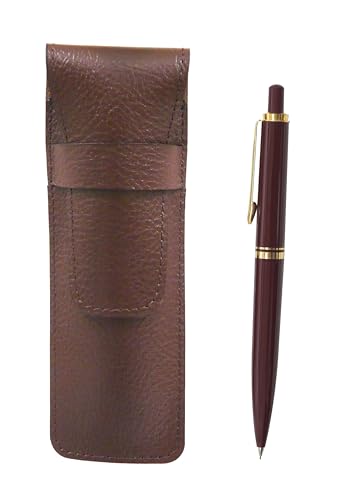 シボチョコカラー牛革ペンケース ユーロスタイル真鍮パーツノック式シャープペンセット 赤 SASTYO-NXS-R