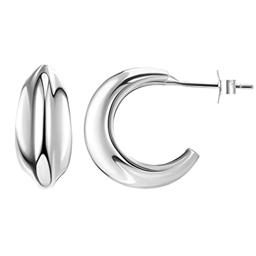 SWEETV Small Open Hoop Earrings for Women 925 Sterling Silver Hypoallergenic Chunky Hoops