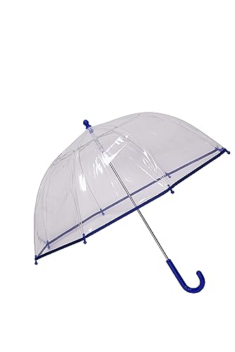 SWL Kids Clear Bubble Dome Umbrella – See Through Transparent PVC Brolly with Crook Handle | Lightweight, Safe & Durable Rain Cover for Children | Perfect for School, Travel & Outdoor Events (Blue)