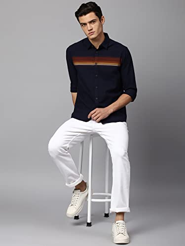 Image of Dennis Lingo Men's Navy Slim Fit Cotton Casual Shirt