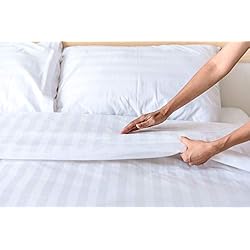 Funda Nordica Blanca Zara Home Sibiles - Juego Funda Nórdica Percal 200 Hilos de Satén Suave Tejido Cutí Rayas Blancas Hotel. (Cama 150 (2 Fundas Almohada))