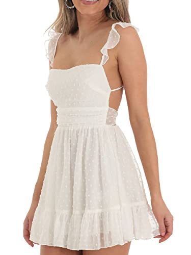 Women's Spaghetti Straps Sleeveless Short Dresses Y2k Low Cut Bodycon Going Out A-Line Mini Dress Party Club3