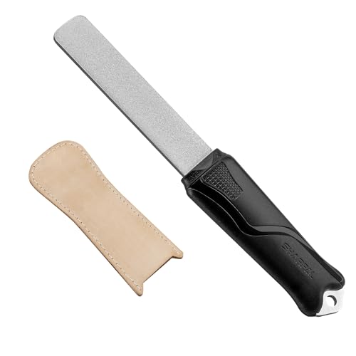 SHARPAL 127N Dual-Grit Diamond Sharpening Stone File Garden Tool Knife Sharpener with Leather Strop Coarse 325 / Extra Fine 1200 Grit for Lawn Mower Blade, Axe, Hatchet, Hedge Shears, Chisels, Drills