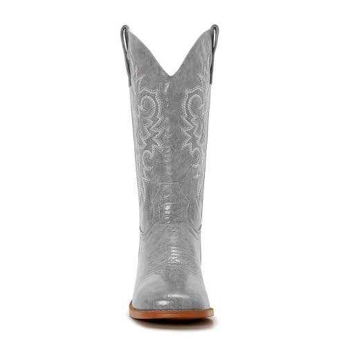 Image of Cowgirl Boots Square Toe Cowboy Boots For Women Ladies Mid Calf Low Heel Flat