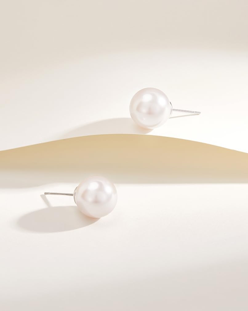 925 Sterling Silver Stud Earring Round Pearl Stud Earrings Set Jewelry for Women, 8MM/10MM/12MM - Image 2