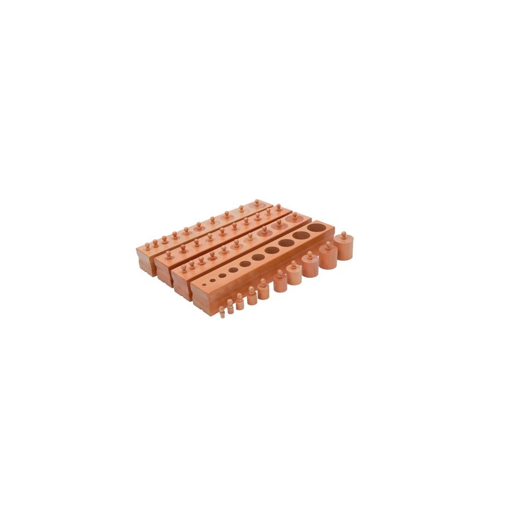 Emboîtements Cylindriques Montessori – Lot de 4 Blocs en Bois Massif – Développement de la Perception Visuelle, du Langage et de la Préhension – Dès 2 Ans et Demi ( A002-3/A019 + J003-4/A020)