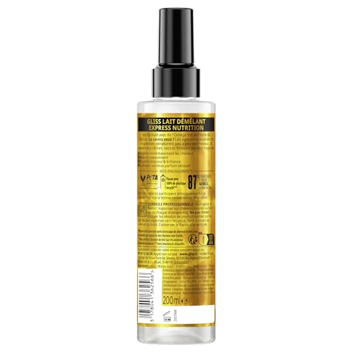 GLISS -Schwarzkopf - Lait Démêlant Express - Huile Précieuse - Nutrition - Protège jusqu'à 230°C - Démêle & Nourrit Intensément - Cheveux Sec & Rêche - Soin Normal - Sans Rinçage - 200ml – Image 3