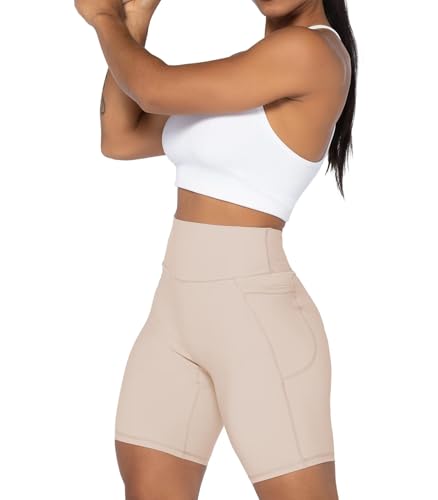 Image of Sunzel No Front Seam Biker Shorts for Women with Pockets, Yoga Workout Gym Bike Shorts with Tummy Control | 3, 5 Or 8-Inch Inseam, High Waisted, No Front Seam, Side Pockets, Buttery Soft, Compression Fit, Squat Proof, Tummy Control