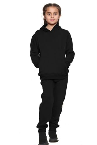 GW CLASSY OUTFIT Boys Kids Tracksuits Set Hoodies Plain with Jogger Sweatpants Sports Activewear Set Girls Boys Children Age 5-13 Years (Black Pull Over Suit, 13-14 Years)