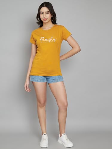 Image of Women Cotton Regular Fit Round Neck T-Shirt (Simply)