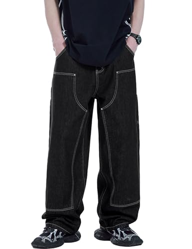 Denim Cargo Pants Y2k Men Baggy Jeans Wide Leg Skater Pants Oversized Black Jeans Harajuku Streetwear